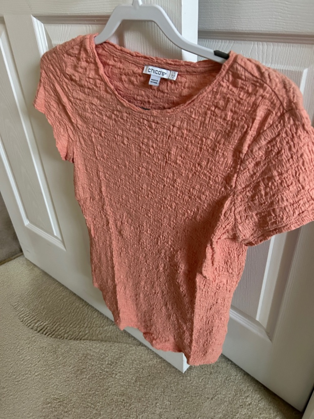 Chico's Textured Short Sleeve Tee in Peach. - Picture 7 of 7